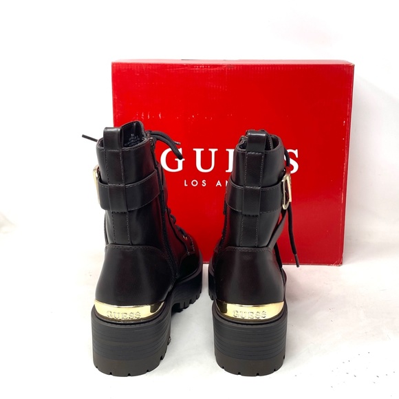 GUESS Flat Combat Booties Dark Brown Faux Leather Women's Size Heel GFFINLEES - Picture 7 of 8